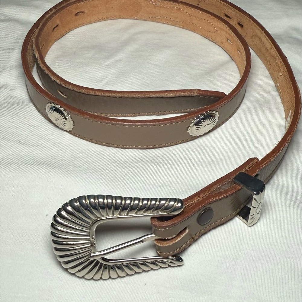 Brown Leather Belt with Silver Concho Buckle